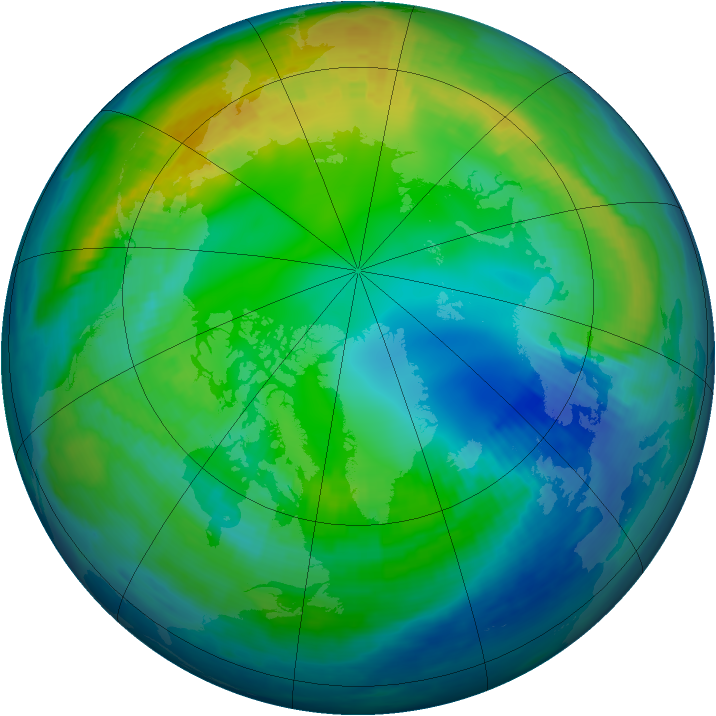 Arctic ozone map for 09 November 1998
